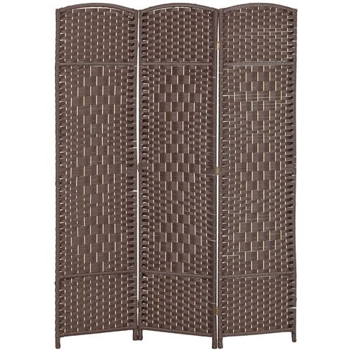 Paravent 3 Panneaux En Bois De Pin Avec Tissage Décoratif, Pliable Et Élégant