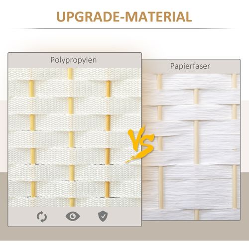 Paravent 4 Panneaux Pliable Blanc En Bois De Pin Avec Tissage Élégant, Pour Salon Et Bureau