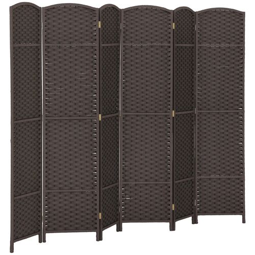 Paravent 6 Panneaux Pliable Brun En Bois De Pin Avec Motif Tissé Pour Intérieur