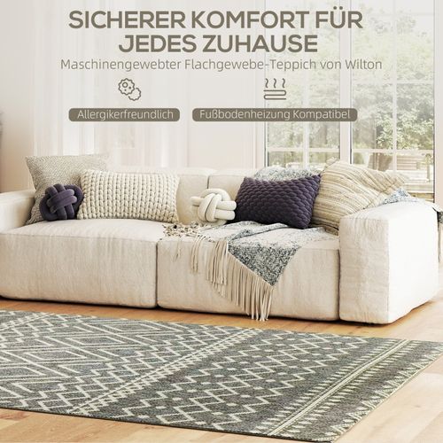 Tapis Plat Lavable Antidérapant 170x120 Cm Style Boho Pour Intérieur Et Extérieur