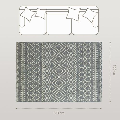 Tapis Plat Lavable Antidérapant 170x120 Cm Style Boho Pour Intérieur Et Extérieur