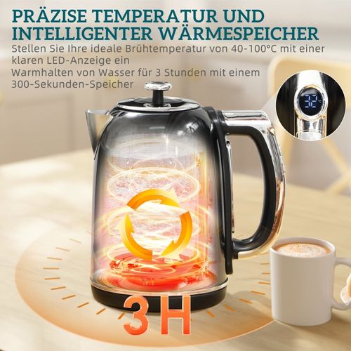 Set Petit-déjeuner Rétro Noir Avec Bouilloire 1,7 L, Grille-pain LED Et Fonction Mémoire 2200 W