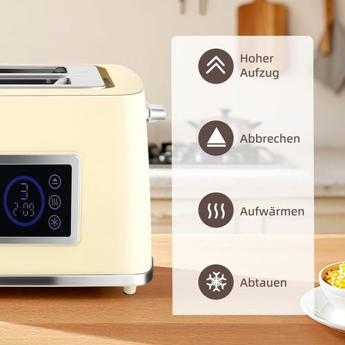 Set Petit-déjeuner Crème Avec Bouilloire Tactile LED 1,7 L Et Grille-pain 2 Fentes Multifonction