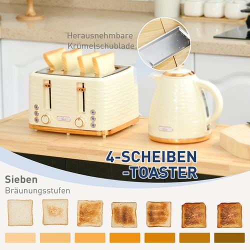 Set 2-en-1 Grille-pain Et Bouilloire 1,7 l Avec 7 Niveaux De Brunissage, Beige