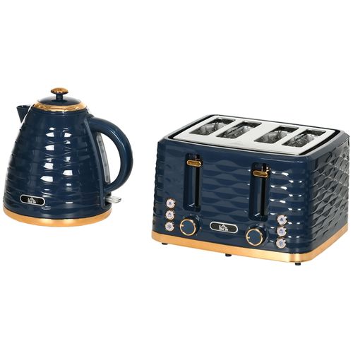 Set Petit-déjeuner 2-en-1 Bouilloire 1,7 l Et Grille-pain 4 Tranches, Design Bleu Élégant