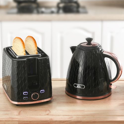 Set Petit-déjeuner 2-en-1 Bouilloire 1,7 l Et Grille-pain LED 7 Niveaux, Noir Élégant