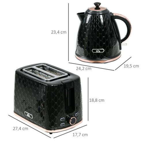 Set Petit-déjeuner 2-en-1 Bouilloire 1,7 l Et Grille-pain LED 7 Niveaux, Noir Élégant