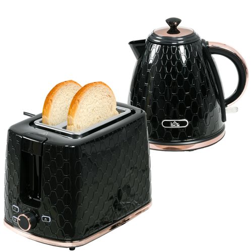 Set Petit-déjeuner 2-en-1 Bouilloire 1,7 l Et Grille-pain LED 7 Niveaux, Noir Élégant