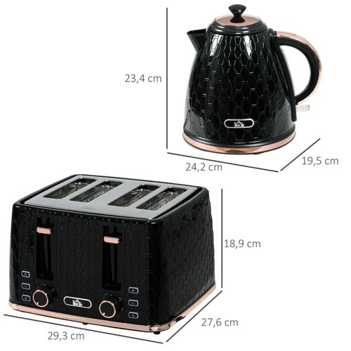 Ensemble Petit Déjeuner 2-en-1 Bouilloire 1,7 l Et Grille-pain 4 Tranches, 7 Niveaux, Noir Moderne