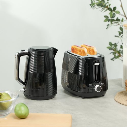 Set Petit-déjeuner 2-en-1 Noir : Bouilloire 1,7 l Et Grille-pain 7 Niveaux