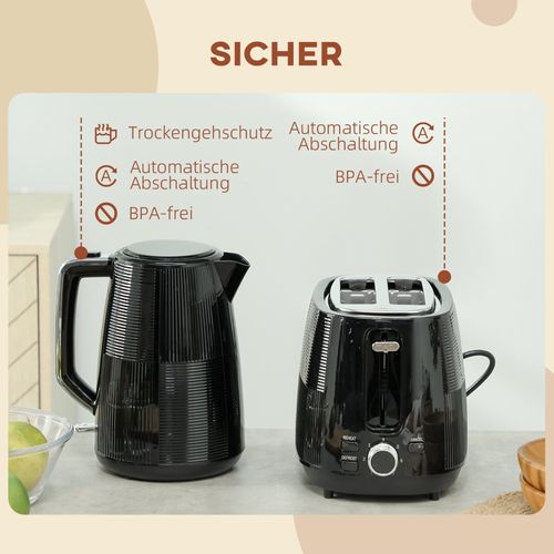 Set Petit-déjeuner 2-en-1 Noir : Bouilloire 1,7 l Et Grille-pain 7 Niveaux
