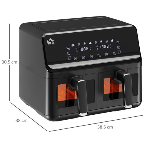 Friteuse à Air Double Panier 2x4 l Avec 8 Programmes, Minuterie Et LED, Noire