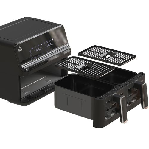 Friteuse à Air Double Panier 2x4 l Avec 8 Programmes, Minuterie Et LED, Noire