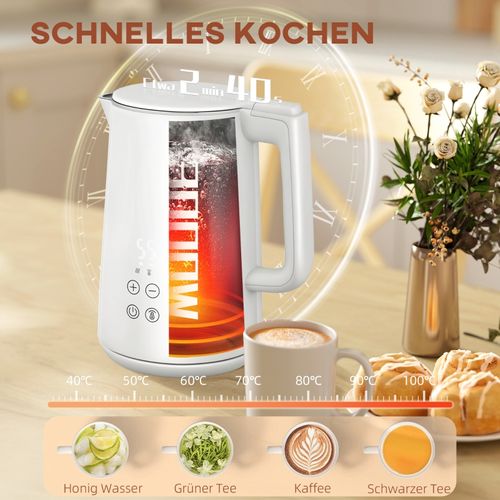 Set Petit-déjeuner 2-en-1 : Bouilloire 1,5 l Et Grille-pain 2 Tranches Avec LED Blanche