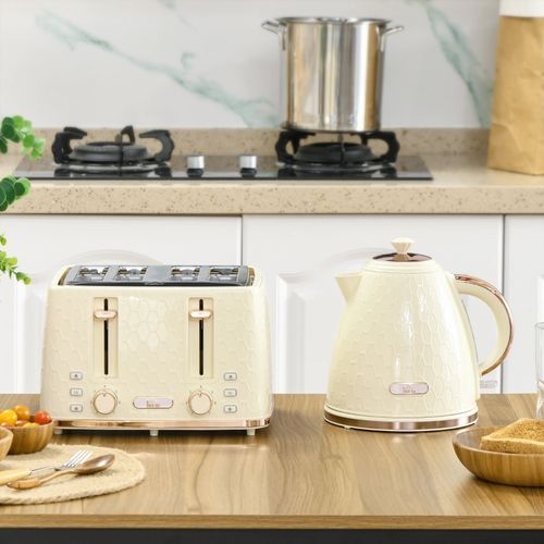 Set Petit-déjeuner 2-en-1 : Bouilloire 1,7 l Et Grille-pain 4 Tranches Beige Moderne