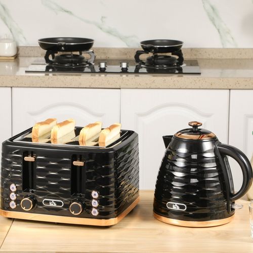 Set Petit-déjeuner 2-en-1 : Bouilloire 1,7 l Et Grille-pain 4 Tranches Noir Moderne