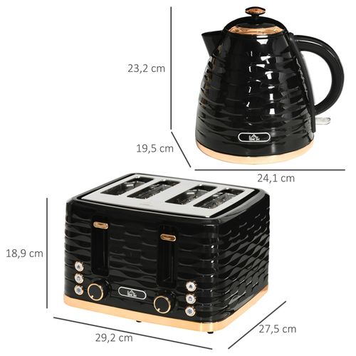 Set Petit-déjeuner 2-en-1 : Bouilloire 1,7 l Et Grille-pain 4 Tranches Noir Moderne