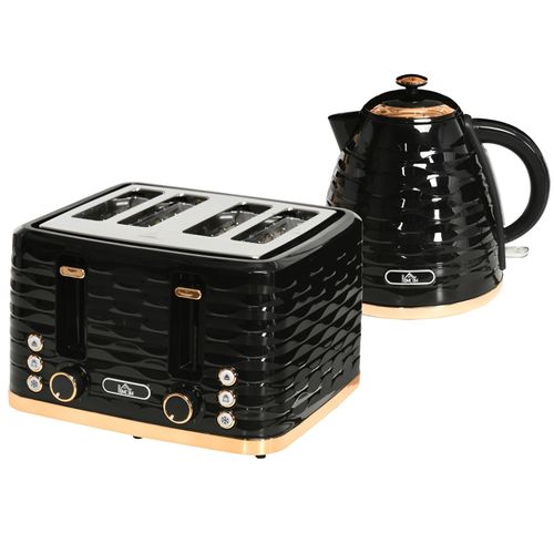 Set Petit-déjeuner 2-en-1 : Bouilloire 1,7 l Et Grille-pain 4 Tranches Noir Moderne