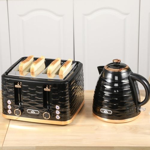 Set Petit-déjeuner 2-en-1 : Bouilloire 1,7 l Et Grille-pain 4 Tranches Noir Moderne