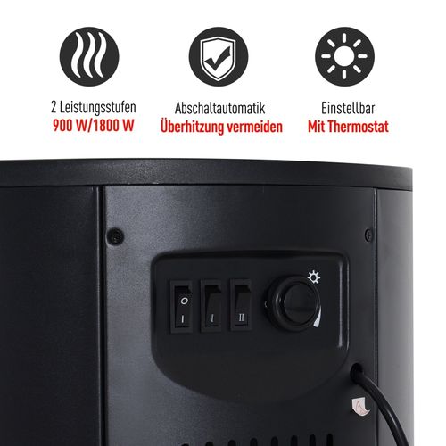 Cheminée Électrique LED Murale Ou à Poser 2000w, Effet Flamme Décoratif, Verre Trempé Noir