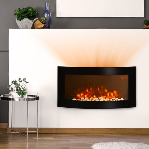 Cheminée Électrique Murale Noire 89,2 Cm Avec LED Multicolores, Télécommande Et Chauffage 1000/2000w