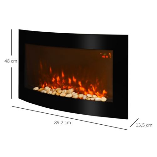 Cheminée Électrique Murale Noire 89,2 Cm Avec LED Multicolores, Télécommande Et Chauffage 1000/2000w