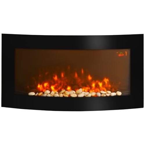 Cheminée Électrique Murale Noire 89,2 Cm Avec LED Multicolores, Télécommande Et Chauffage 1000/2000w