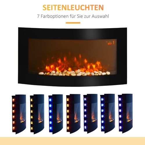 Cheminée Électrique Murale Noire 89,2 Cm Avec LED Multicolores, Télécommande Et Chauffage 1000/2000w