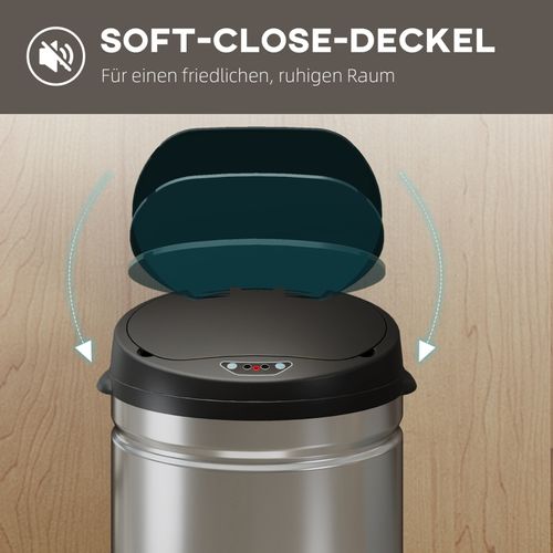 Poubelle Automatique 50 L En Acier Inoxydable Avec Capteur Sans Contact Et Fermeture Soft-close