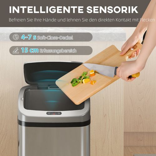 Poubelle Automatique 48 L En Inox Argent Avec Capteur Infrarouge Et Fermeture Intelligente