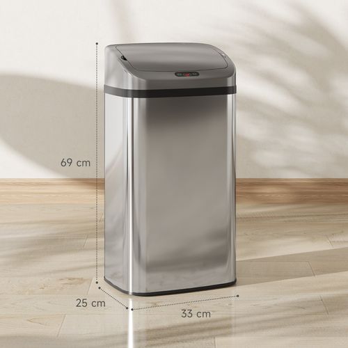 Poubelle Automatique 48 L En Inox Argent Avec Capteur Infrarouge Et Fermeture Intelligente