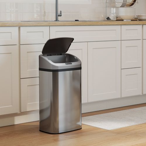 Poubelle Automatique 48 L En Inox Argent Avec Capteur Infrarouge Et Fermeture Intelligente