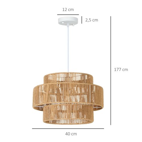Suspension Boho Chic En Corde De Chanvre Avec Abat-jour 40x40x177 Cm