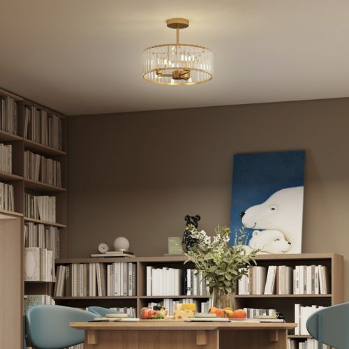 Plafonnier Chandelier Élégant Avec Abat-jour En Cristal Et 3 Ampoules E14