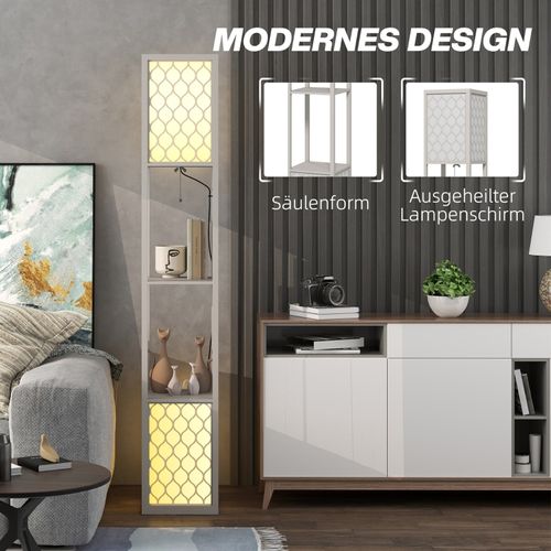 Lampadaire Moderne Avec 2 Étagères Intégrées Et Interrupteur à Chaînette Gris Clair 156 Cm