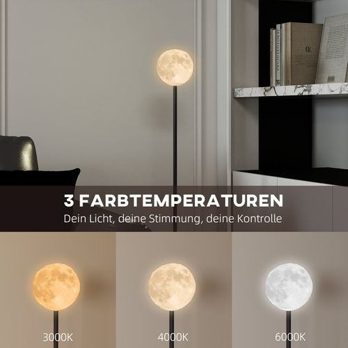 Lampadaire Design Lune 3d Avec Abat-jour, 3 Températures, Interrupteur Au Pied, Métal Noir