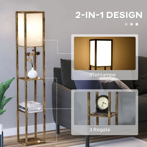 Lampadaire Sur Pied Avec Étagères Intégrées, Design Bois Élégant Pour Salon Ou Chambre
