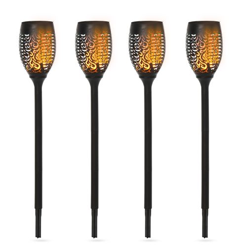Lot De 4 Lampes Solaires De Jardin LED Ip44, Éclairage Chaud, Piquet Extérieur Noir D.12x72 Cm
