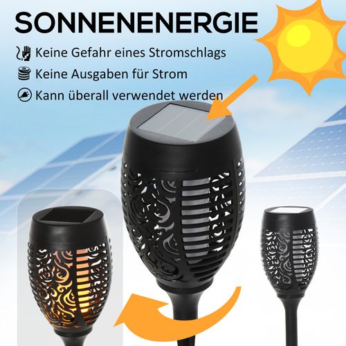 Lot De 4 Lampes Solaires De Jardin LED Ip44, Éclairage Chaud, Piquet Extérieur Noir D.12x72 Cm