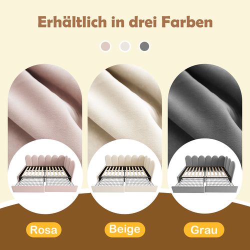 Lit Simple 90x190 cm Beige En Velours Avec Tiroirs Et Espace De Rangement