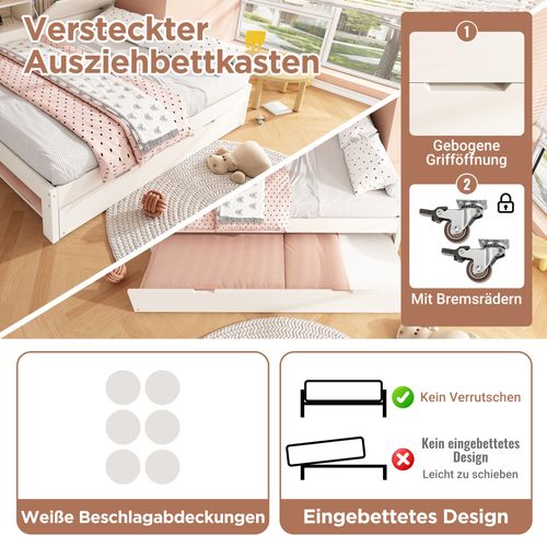 Canapé-lit 90x190 Cm Blanc Avec Lit Gigogne, Rangement Et Station USB/usb‑c Intégrée