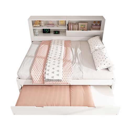 Lit Gigogne 140x190 cm Blanc Avec Lit Gigogne 90x190 Et Rangement USB Intégré