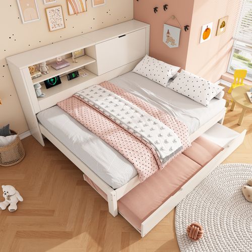 Lit Gigogne 140x190 cm Blanc Avec Lit Gigogne 90x190 Et Rangement USB Intégré