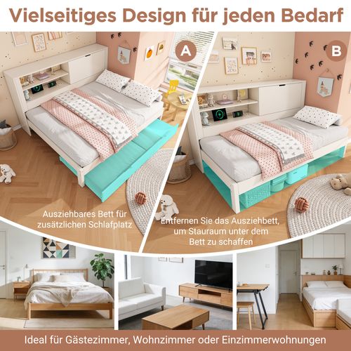 Lit Gigogne 140x190 cm Blanc Avec Lit Gigogne 90x190 Et Rangement USB Intégré