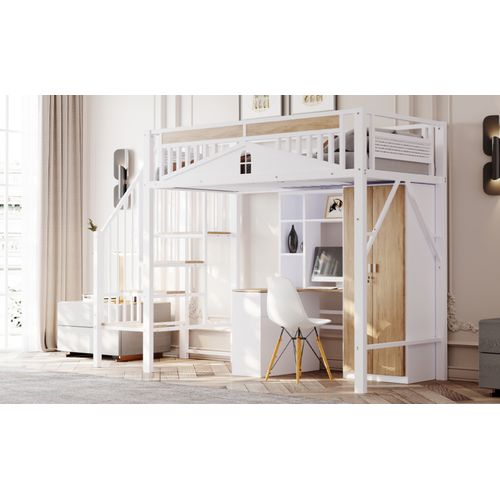 Lit Mezzanine 90x200 Cm Métal Blanc Avec Garde-corps Unique Et Espace Sous Le Lit