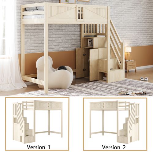 Lit Mezzanine 90x200 Cm Bois Avec Barrière Sécurité, Rangement Et Échelle Modulable