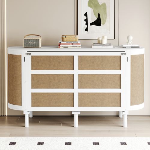 Lit Escamotable Mural 140x200 Cm Avec Rangement Et Design Rotin, Blanc Moderne