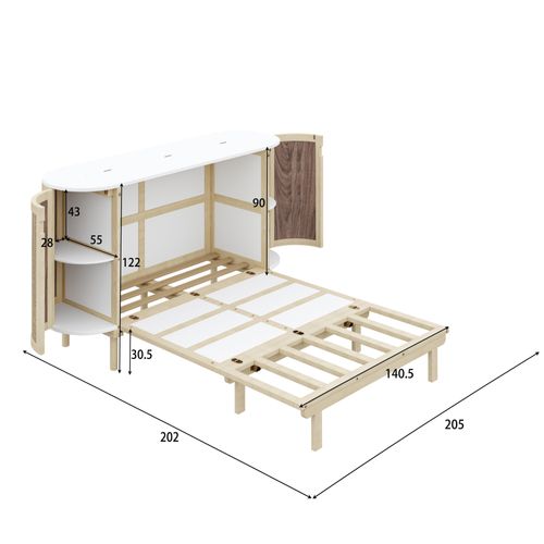 Lit Escamotable Mural 140x200 Cm Bois Naturel Avec Rangement Et Design Rotin