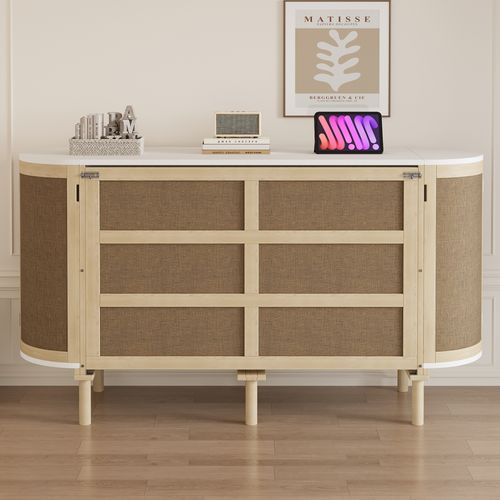 Lit Escamotable Mural 140x200 Cm Bois Naturel Avec Rangement Et Design Rotin