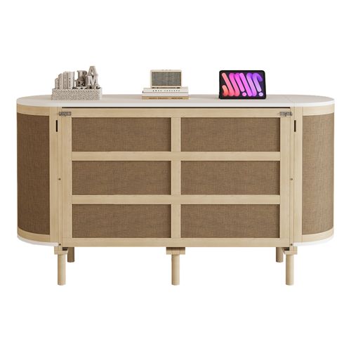 Lit Escamotable Mural 140x200 Cm Bois Naturel Avec Rangement Et Design Rotin